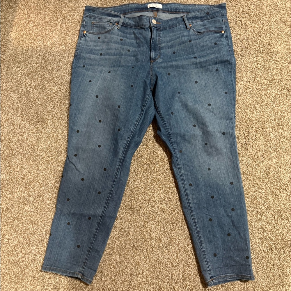 LOFT Blue Skinny Jeans with Black Dots